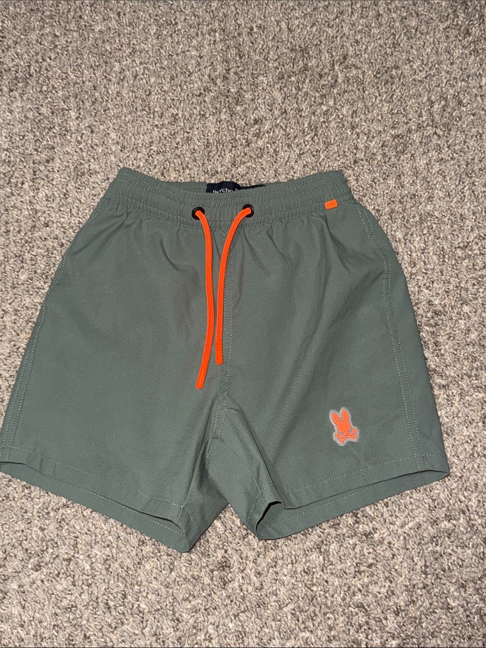 Psycho Bunny Boys 3T Green Swim Shorts Orange Accents
